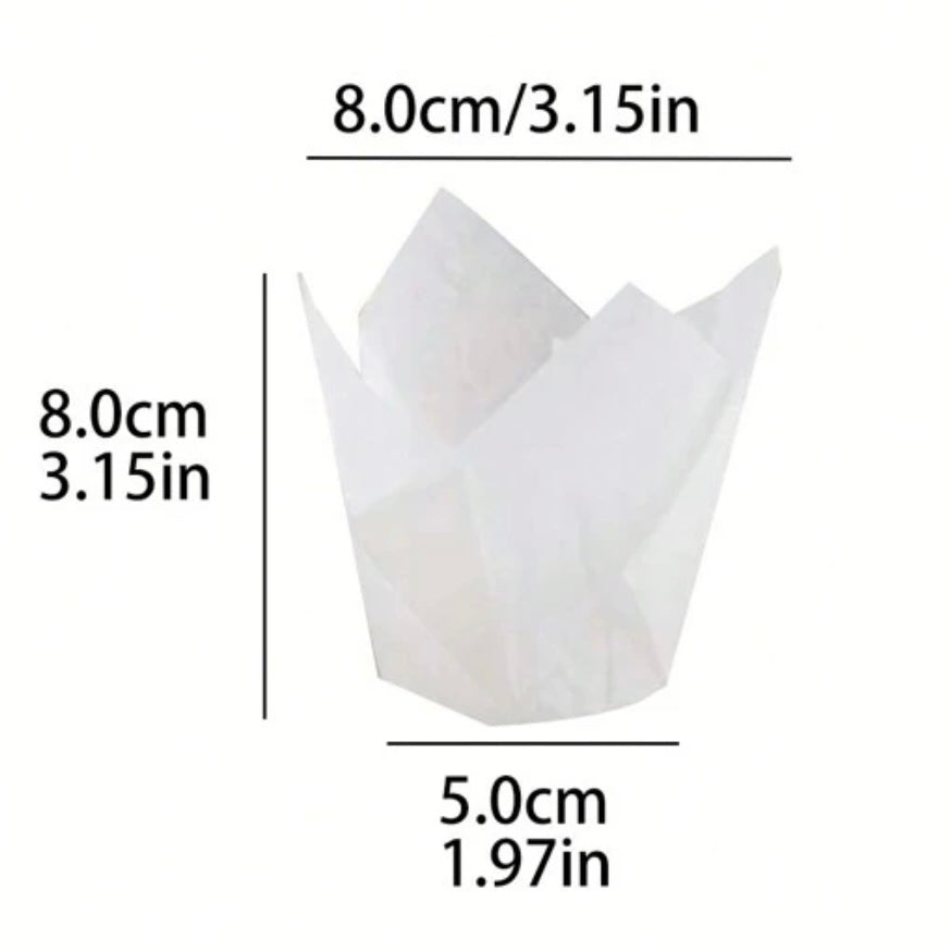 WHITE TULIP CUPCAKE CASES - PACK OF 50