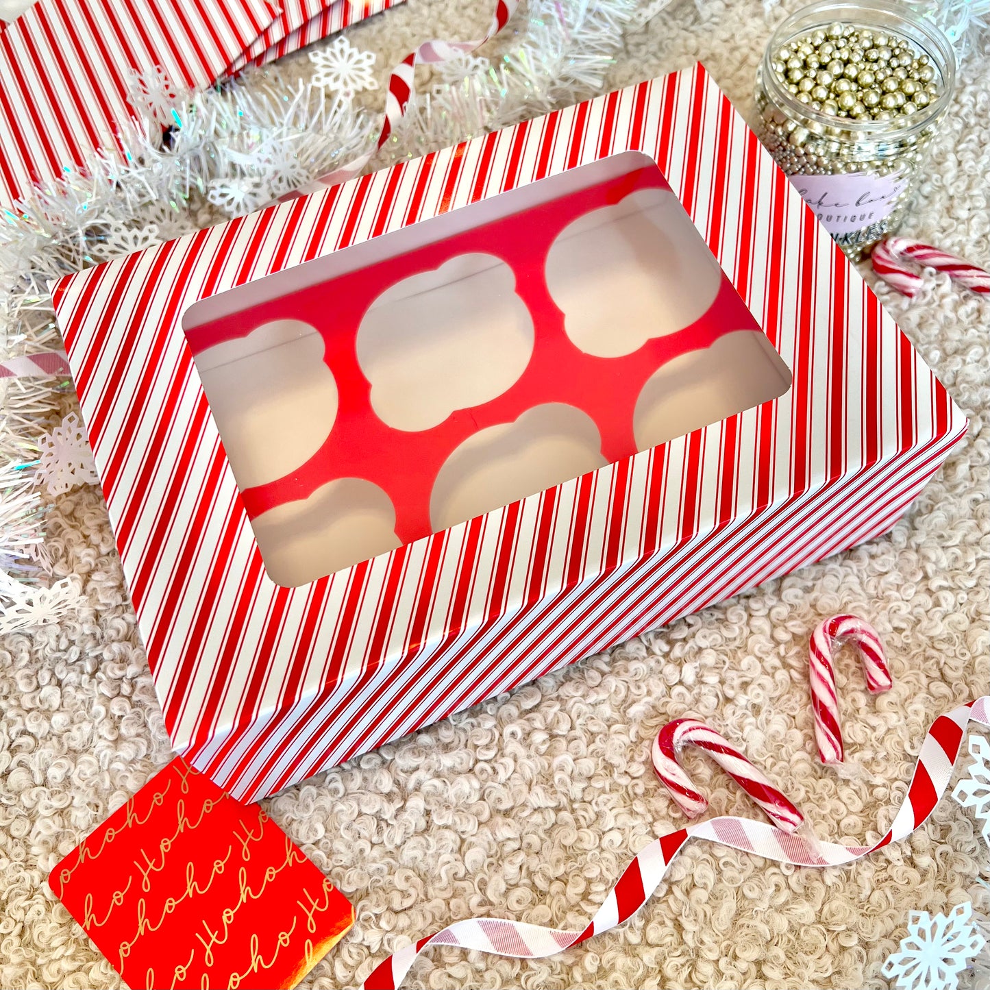 CANDY CANE STRIPE CUPCAKE BOXES - PACK OF 4