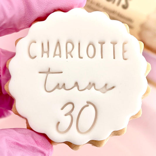 CUSTOMISED STAMP - NAME TURNS AGE