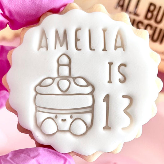 CUSTOMISED STAMP - NAME IS AGE JELLYCAT CAKE