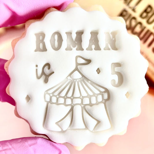 CUSTOMISED STAMP - NAME IS AGE CIRCUS TENT