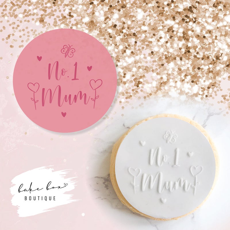 NO. 1 MUM - WITH HEARTS, FLOWERS AND BUTTERFLY - RAISED EMBOSSER