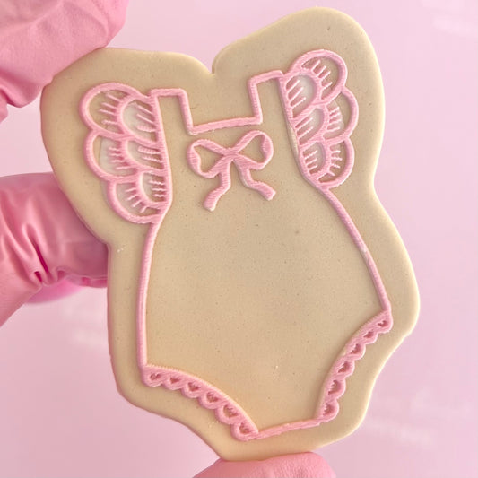 BABY GROW ROMPER WITH BOW - RAISED EMBOSSER