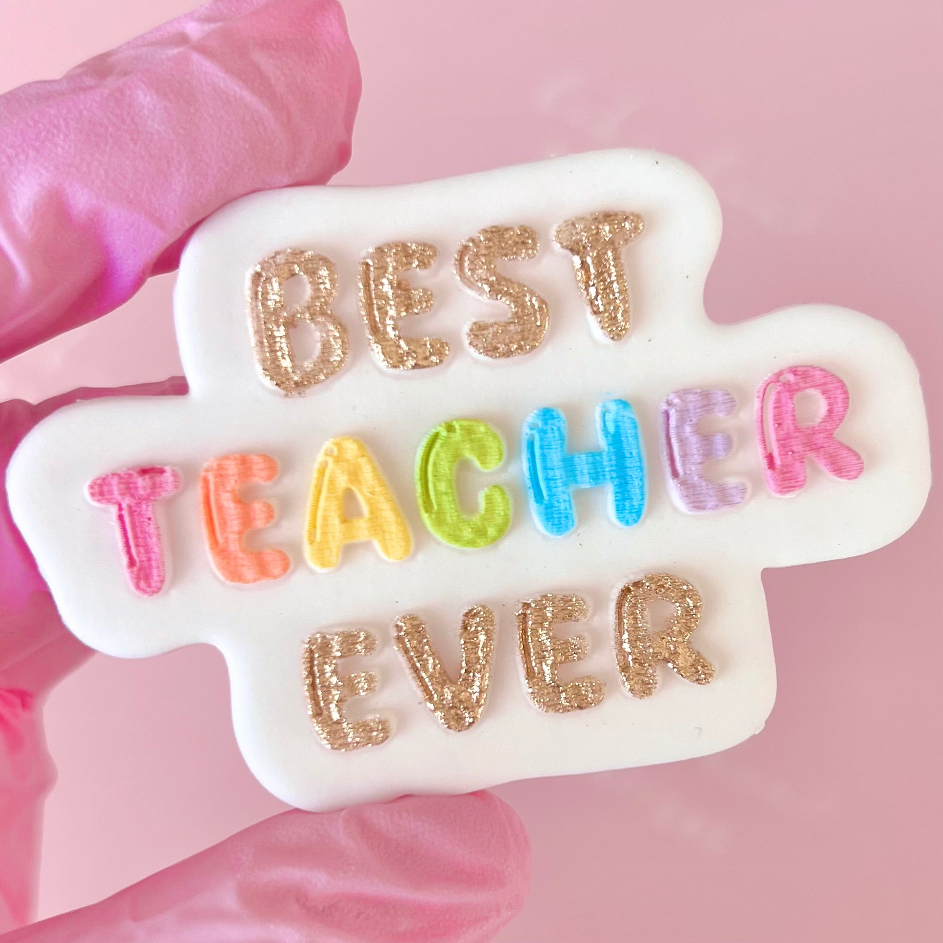BEST TEACHER EVER RAISED EMBOSSER Bake Box Boutique