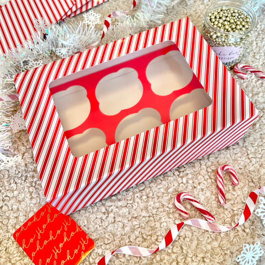CANDY CANE STRIPE CUPCAKE BOXES - PACK OF 4
