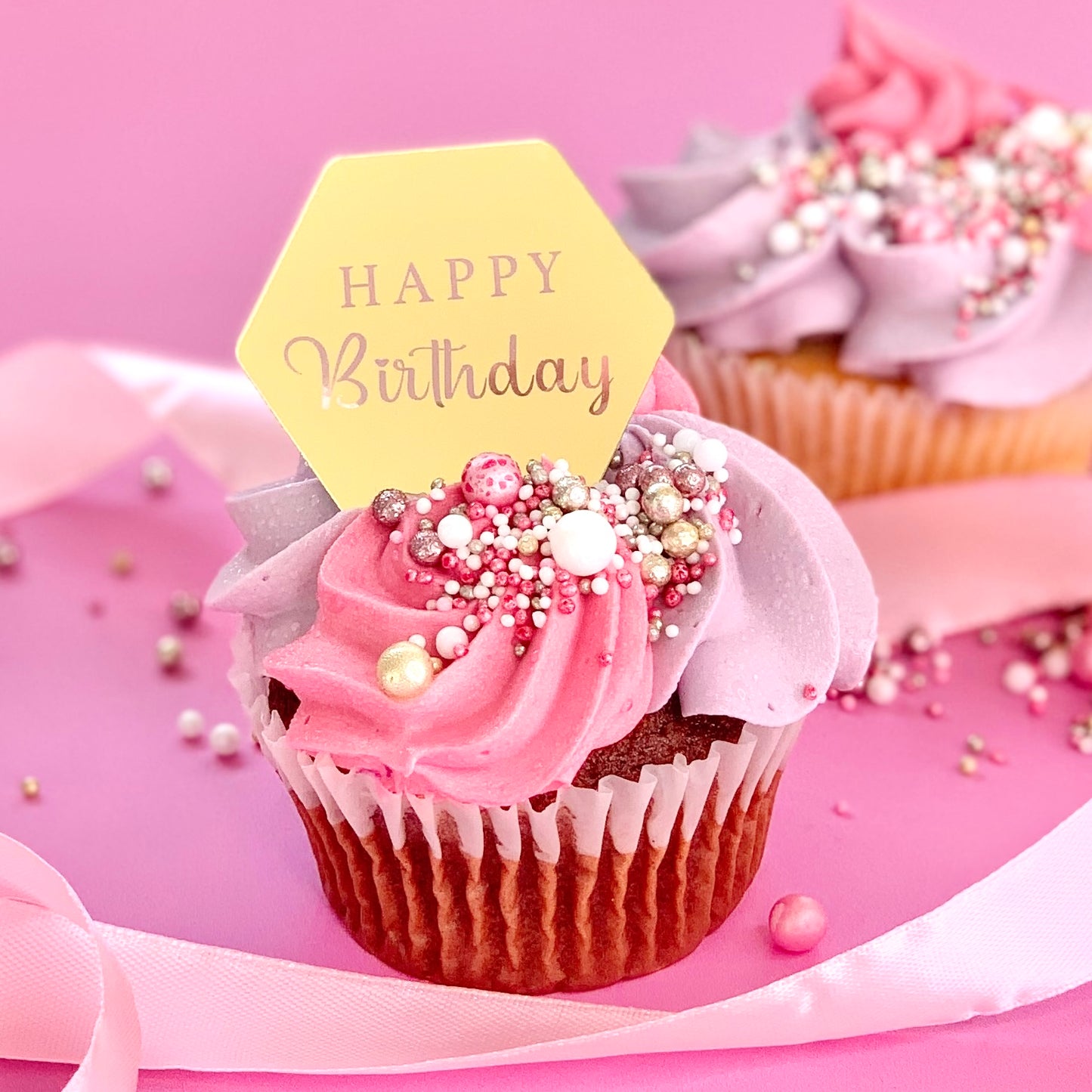 HEXAGON HAPPY BIRTHDAY -  METALLIC CHARM TOPPER