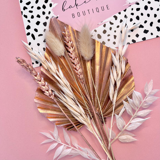 DRIED FLOWERS WITH PALM SPEAR - ROSE GOLD