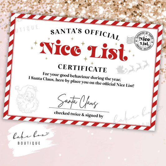 NICE LIST CERTIFICATE - DIGITAL FILE SENT TO EMAIL
