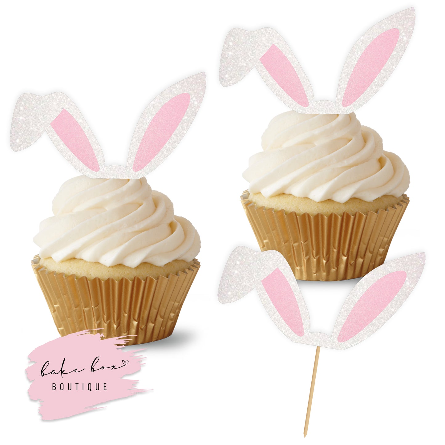 GLITTER BUNNY EARS - CUPCAKE TOPPERS