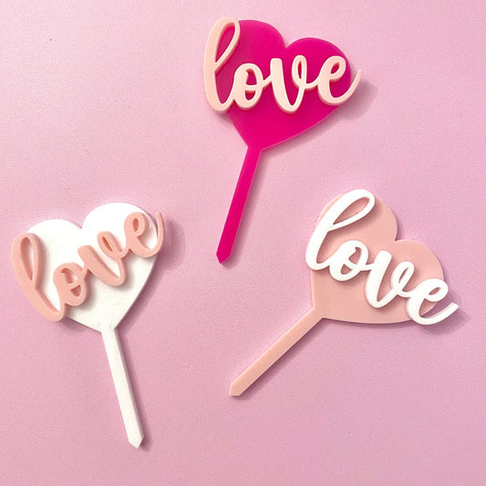 ACRYLIC LOVE HEART CUPCAKE TOPPERS