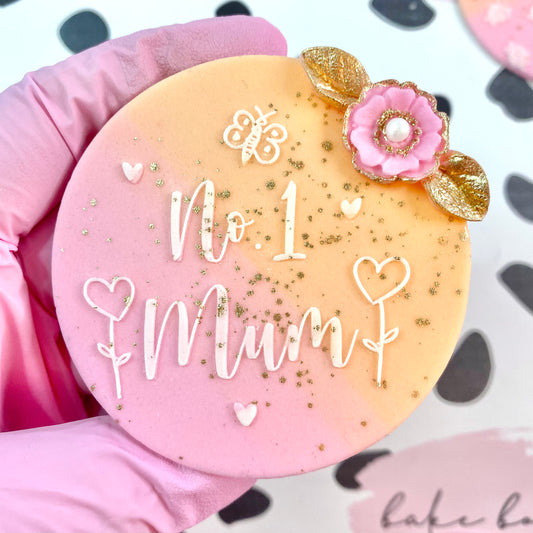 NO. 1 MUM - WITH HEARTS, FLOWERS AND BUTTERFLY - RAISED EMBOSSER